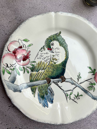Gien Grands Oiseaux Десертная тарелка с рисунком Cacatoès (Какаду), диаметр - 26,3 см