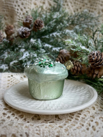 Inge Glas Стеклянная елочная игрушка Мятный маффин, размер - 7 см