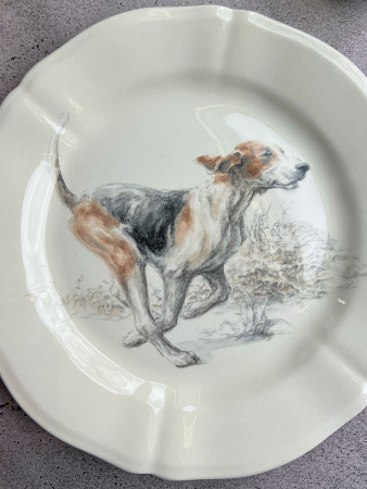 Gien Sologne Dogs Десертная тарелка с рисунком Anglo Français (Гончая), диаметр - 23,2 см