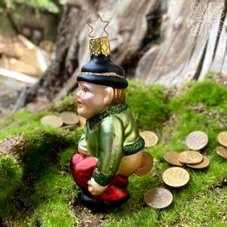 Inge Glas Стеклянная елочная игрушка Гном благополучия, высота - 10 см