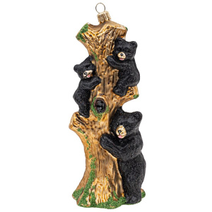 Impuls Стеклянная елочная игрушка Мишки на дереве, высота - 15 см