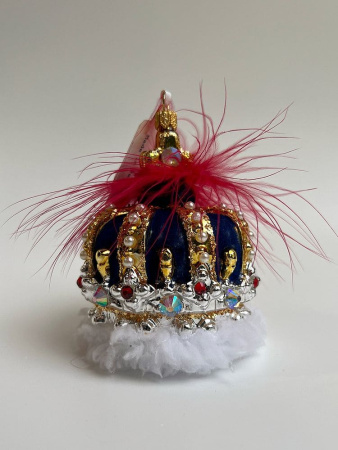 Kruzel Стеклянная елочная игрушка ручной работы Корона с кристаллами, цвет- бордовый