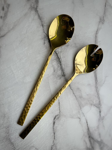 Degrenne Fuse Martele Laiton Набор из 2 сервировочных ложек для салата, длина - 26 см, золотой