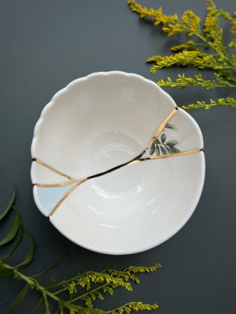 Seletti Kintsugi Фарфоровая пиала, диаметр - 11,5 см, цвет - белый, синий, золотой