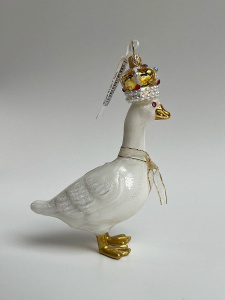 Kruzel Стеклянная елочная игрушка ручной работы Королевский гусь, цвет- белый