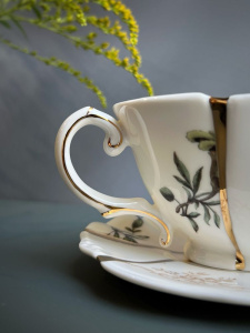 Seletti Kintsugi Фарфоровая чайная пара, цвет - белый, золотой