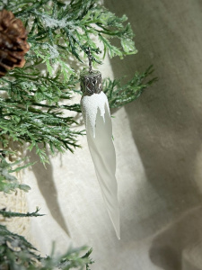 Inge Glas Стеклянная елочная игрушка Матовая сосулька, высота - 13,5 см, цвет - белый