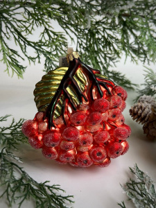 Kruzel Стеклянная елочная игрушка Рябина, высота - 11 см