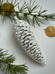 Inge Glas Стеклянная елочная игрушка Сосновая шишка, высота - 13,5 см, цвет - серебряный, белый