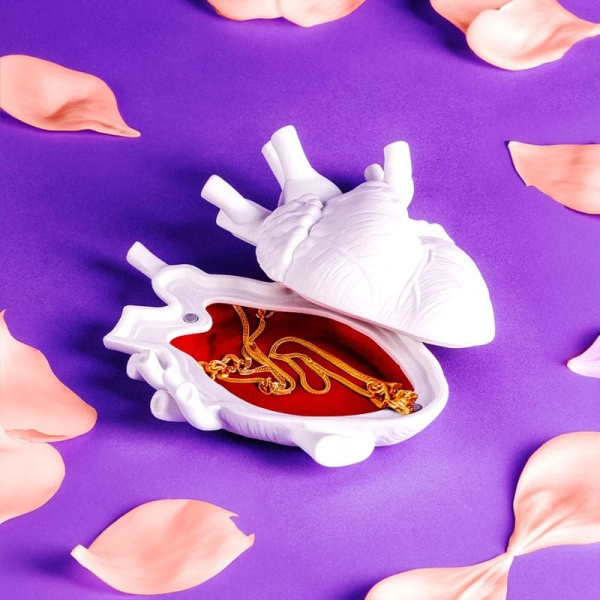 Seletti Love in Bloom Фарфоровая шкатулка - сердце, размеры: 18,9х13,6х7,4 см, цвет - белый матовый
