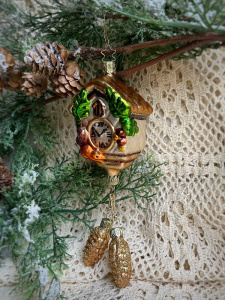 Inge Glas Стеклянная елочная игрушка Часы с кукушкой, высота - 17,5 см