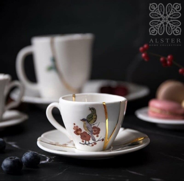 Seletti Kintsugi Фарфоровая кофейная пара для эспрессо, цвет - белый, красный, золотой