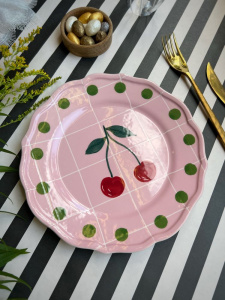 Bitossi Home Quadri Десертная тарелка с декором Pink (вишня), диаметр - 22,5 см, цвет - розовый
