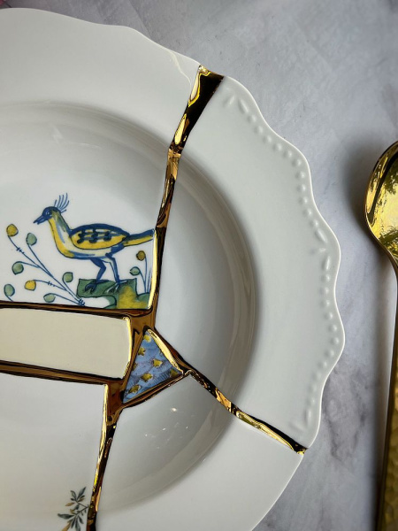 Seletti Kintsugi Тарелка для супа, диаметр - 22 см, цвет - белый, зеленый