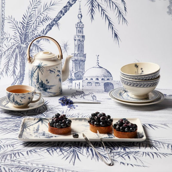 Gien Les Depareillees Bleu Прямоугольная тарелка для кекса, размеры: 36х15,5 см, цвет - белый, синий