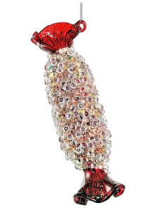 ShiShi Стеклянная елочная игрушка Прямоугольная карамель со стразами, 11,5 см, цвет - красный