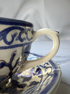 Gien Pivoines Bleu Чайная пара из французского фаянса 300 мл, ручная роспись, цвет - синий