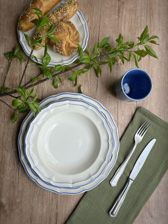 Gien Filet Bleu Тарелка для супа из французского фаянса, диаметр - 22,5 см, цвет - белый