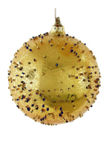 ShiShi Стеклянная елочная игрушка Шар с синими кристаллами, диаметр - 12 см, цвет - золотой