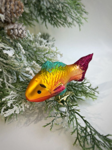 Inge Glas Стеклянная елочная игрушка Разноцветная рыбка, размер - 10 см