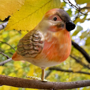 Inge Glas Magic Стеклянная елочная игрушка на прищепке Птица зарянка, размер - 12,5 см