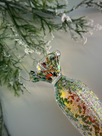 ShiShi Стеклянная елочная игрушка Прямоугольная карамель с желто-зелеными блестками, высота - 12 см