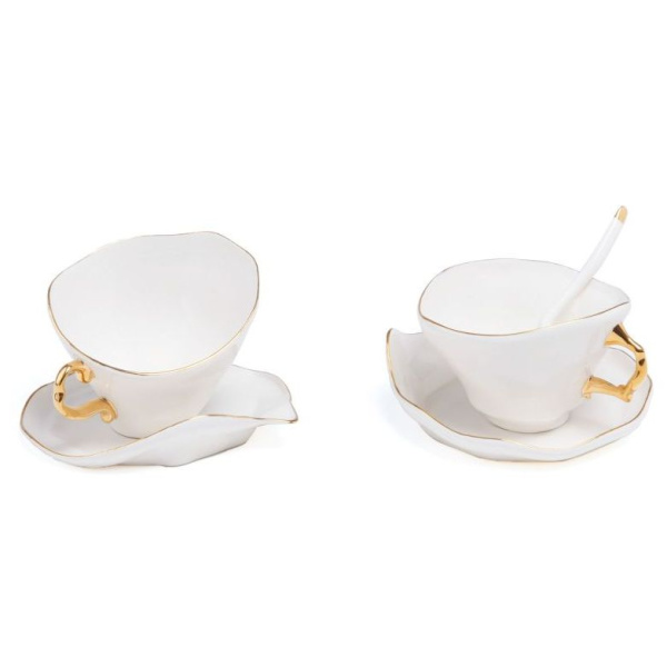 Seletti Meltdown Набор из 2-х фарфоровых чайных пар, цвет - белый, золотой