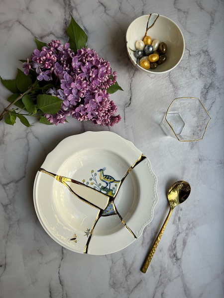 Seletti Kintsugi Тарелка для супа, диаметр - 22 см, цвет - белый, зеленый
