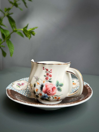 Seletti Hybrid Djenne Фарфоровая кофейная пара для эспрессо, цвет - белый, голубой, золотой