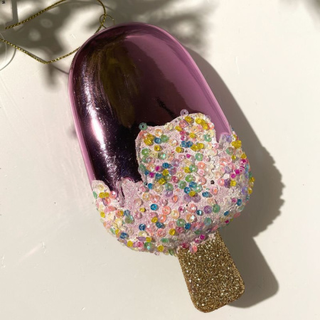 Goodwill Елочная игрушка Мороженое на палочке, размер - 12,5 см, цвет - розовый металлик