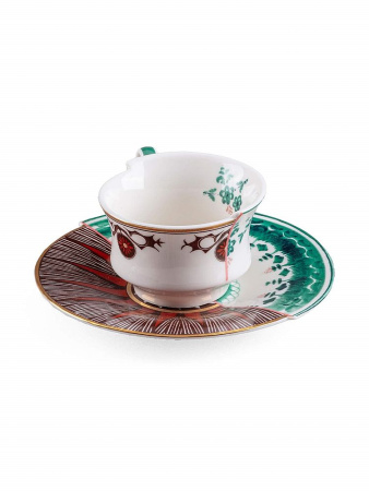 Seletti Hybrid Chucuito Фарфоровая кофейная пара для эспрессо, цвет - коричневый, изумрудный