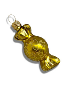 Kruzel Стеклянная елочная игрушка ручной работы Конфета - карамель - 7 см, цвет - золотой матовый