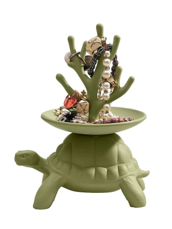 Qeeboo Turtle Керамическая подставка для украшений, размеры: 29x26x22 см, цвет - оливковый матовый