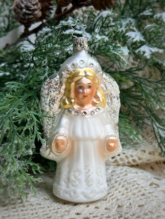 Inge Glas Стеклянная елочная игрушка Ангел с кристаллами Swarowski, размер - 13 см