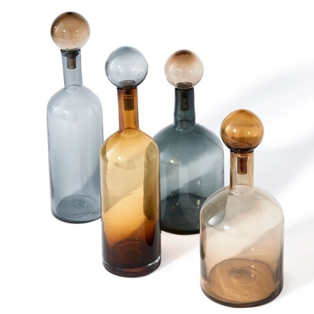 Pols Potten Bubbles & Bottles Chic Стеклянная бутылка с крышкой, 13х13х44h см, цвет- янтарный, серый