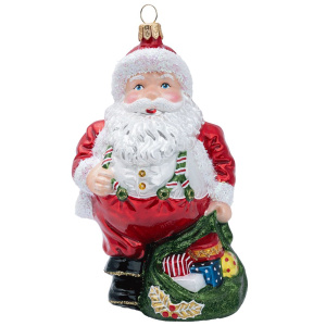 Impuls Стеклянная елочная игрушка Дед Мороз с подарками, высота - 13 см