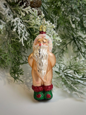 Inge Glas Стеклянная елочная игрушка Голый Санта, размер - 12 см