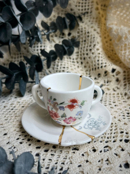 Seletti Kintsugi Фарфоровая кофейная пара для эспрессо, цвет - белый, красный, синий, золотой