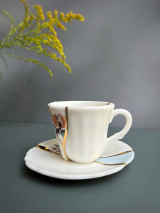 Seletti Kintsugi Фарфоровая кофейная пара для эспрессо, цвет - белый, синий, золотой
