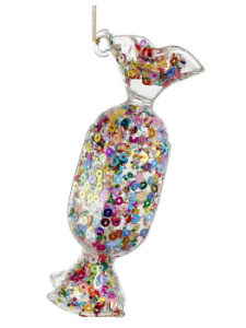 ShiShi Стеклянная елочная игрушка Прямоугольная карамель с пайетками, высота - 10 см, прозрачный