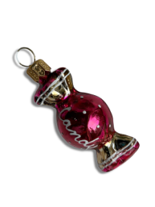 Kruzel Стеклянная елочная игрушка ручной работы Конфета - карамель - 7 см, цвет - малиновый