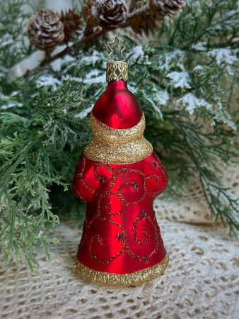 Inge Glas Стеклянная елочная игрушка Дед Мороз с посохом и кристаллами, размер - 12 см