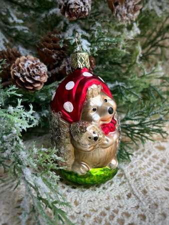 Inge Glas Стеклянная елочная игрушка Мама Ежиха, размер - 9 см