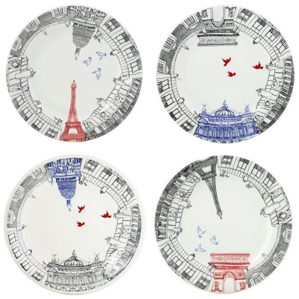 Gien Ca C'est Paris Десертная тарелка с рисунком Sacré Coeur, диаметр - 22 см, белый, черный,красный
