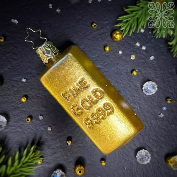 Inge Glas Стеклянная елочная игрушка Слиток золота, высота - 8,5 см