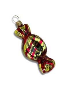 Kruzel Стеклянная елочная игрушка Конфета - карамель полосатая, высота - 8,5 см, красный, золотой