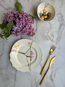 Seletti Kintsugi Десертная тарелка, диаметр - 21 см, цвет - белый, розовый, оранжевый, золотой
