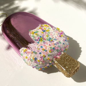 Goodwill Елочная игрушка Мороженое на палочке, размер - 12,5 см, цвет - розовый металлик