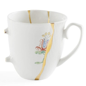Seletti Kintsugi Фарфоровая кружка с цветком, размеры: 8,5х8,5х9 см, цвет - белый, красный, золотой