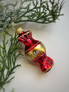 Kruzel Стеклянная елочная игрушка ручной работы Конфета - карамель - 7 см, цвет - красный